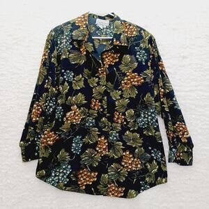 Blouse Button-Up Grapevine Retro Romantic Wine Tasting Bottle Glass Chic Size M